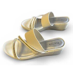 NIB Kenneth Cole Reaction White Rhinestone Wedge Slide Sandals Sz 10M Platform
